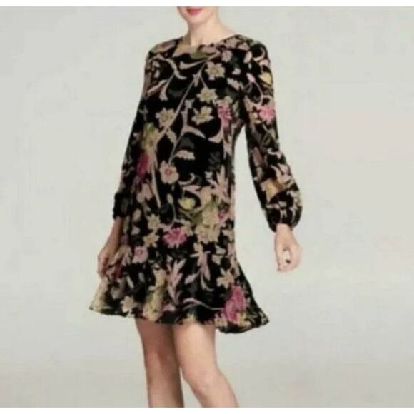 Eliza J Dresses & Skirts - Black Velvet Floral Velvet Burnout Shift Dress Sz 4 Whimsy Goth,Dark Romantic